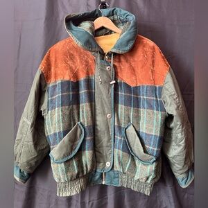 Vintage J.Gallery Hooded Wool Blend Bomber Suede Lined Streetwear Workwear